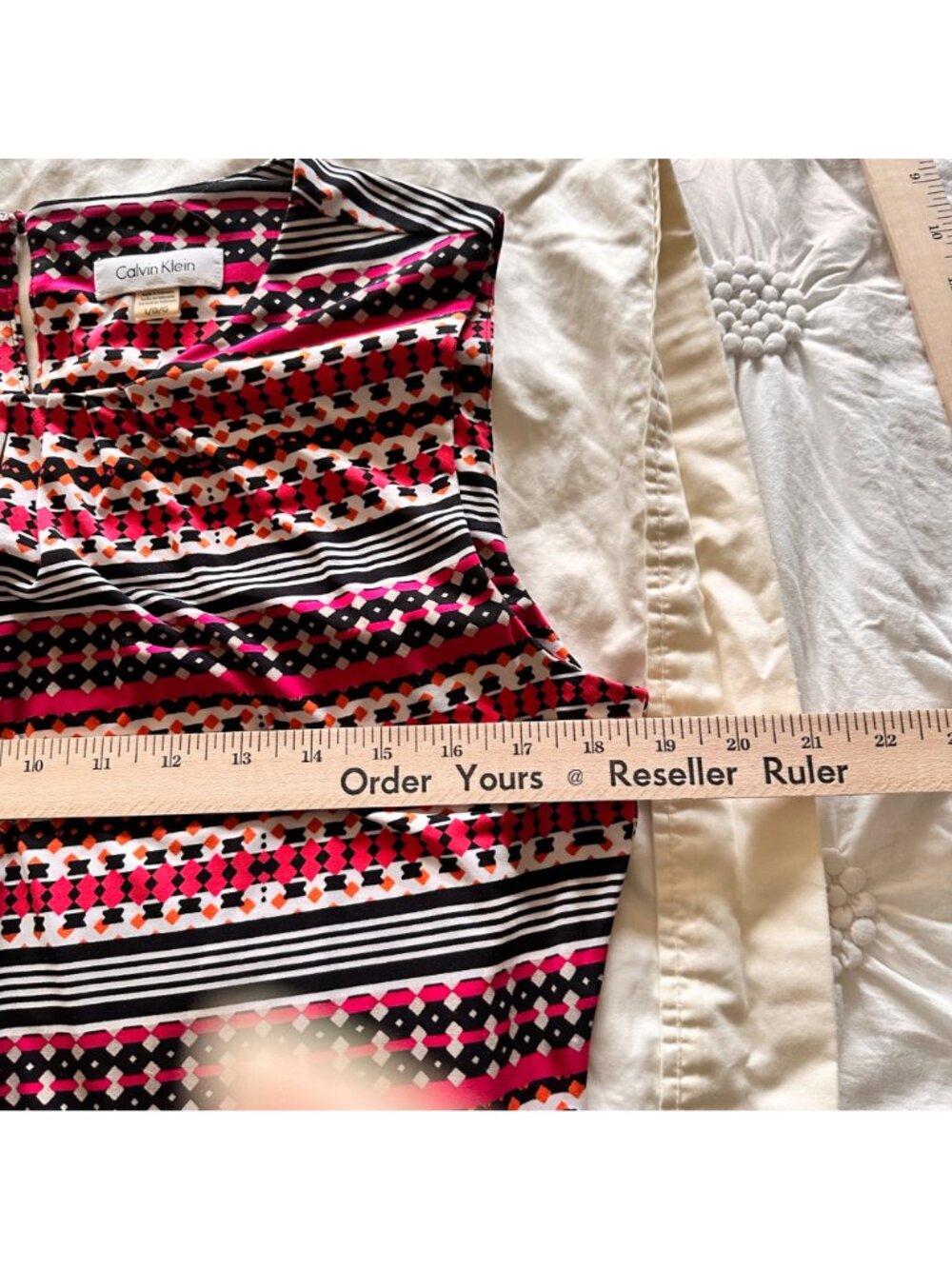 Calvin Klein Womens LG Striped Sleeveless Top Multicolor Pleated Neckline Beachy - Picture 6 of 8